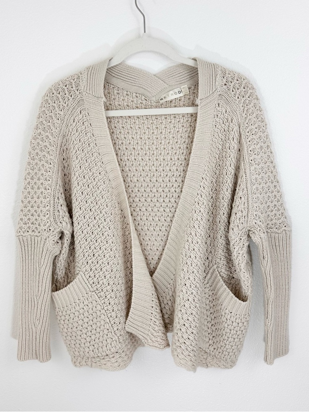 Retrod Cream Open Knit Open Front Cardigan Size Small Cozy Casual
